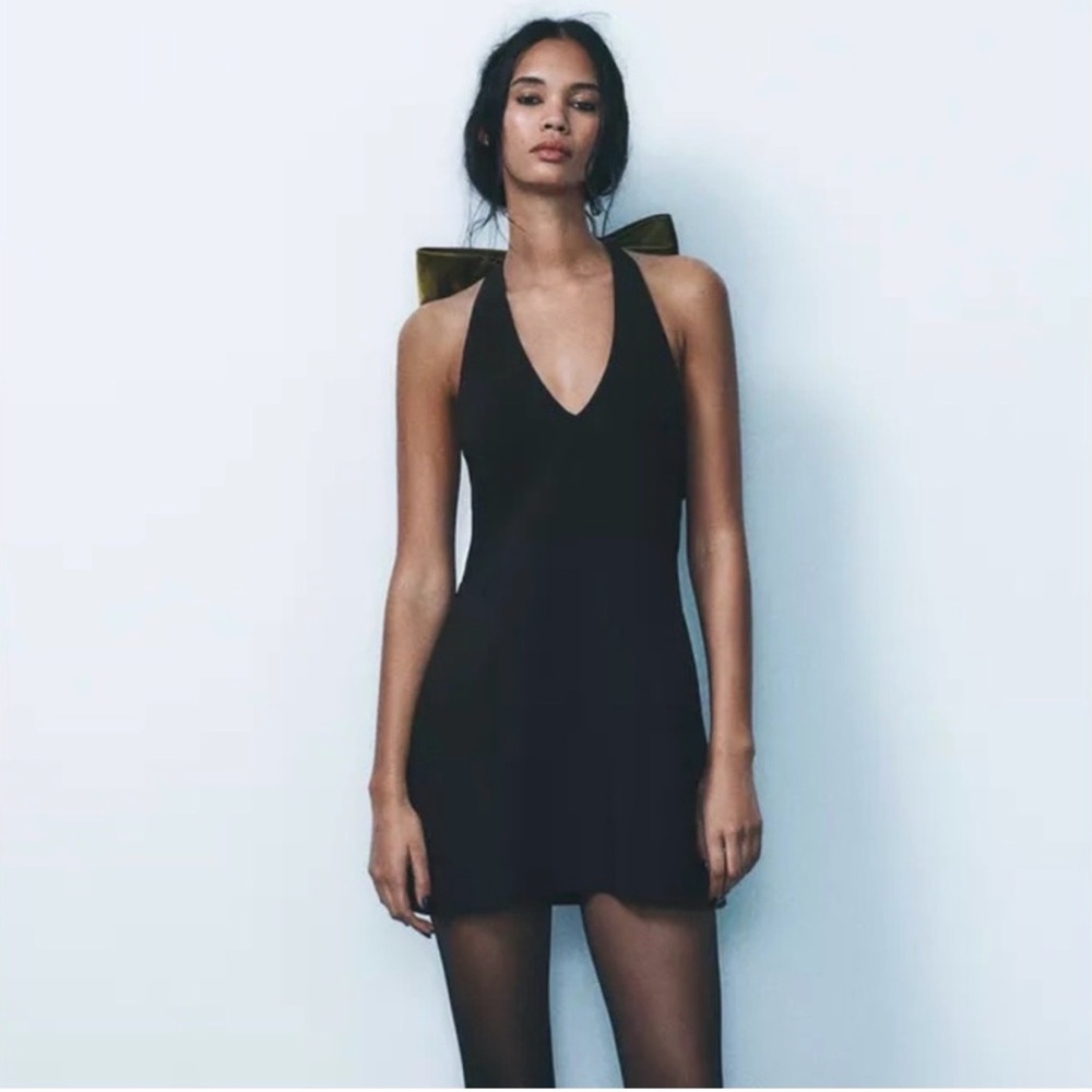 Zara - Velvet Bow Halter Dress